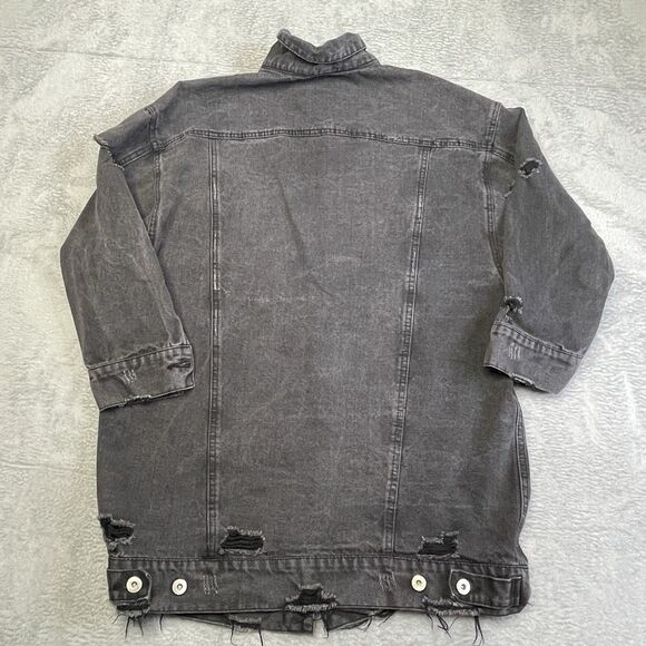 Highway Jeans Denim Black Jacket Women Size Large Distressed Oversized Long Coat - Picture 14 of 15